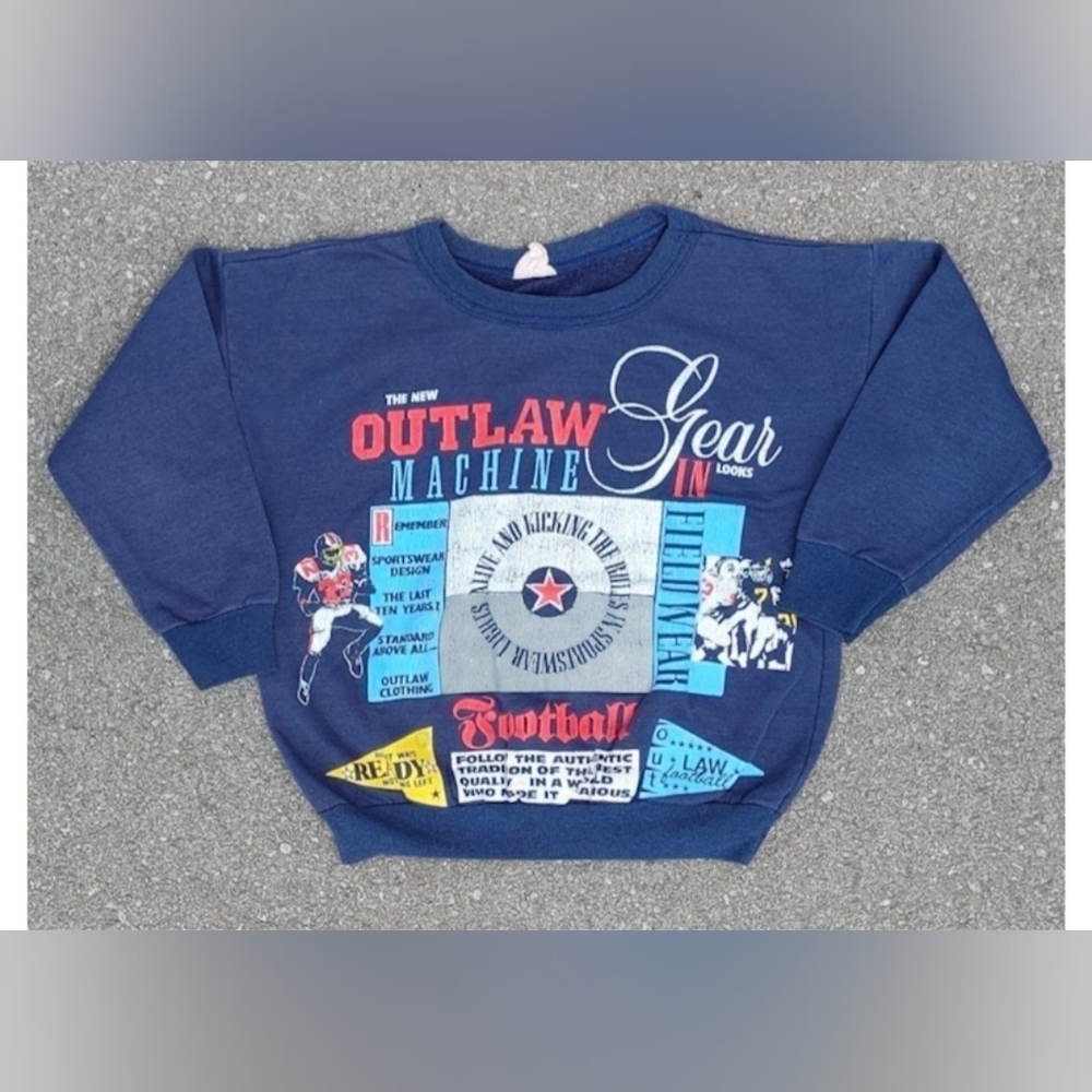 Vtg 1980s Football Print Kids Youth Crew Neck Sweatshirt Medium